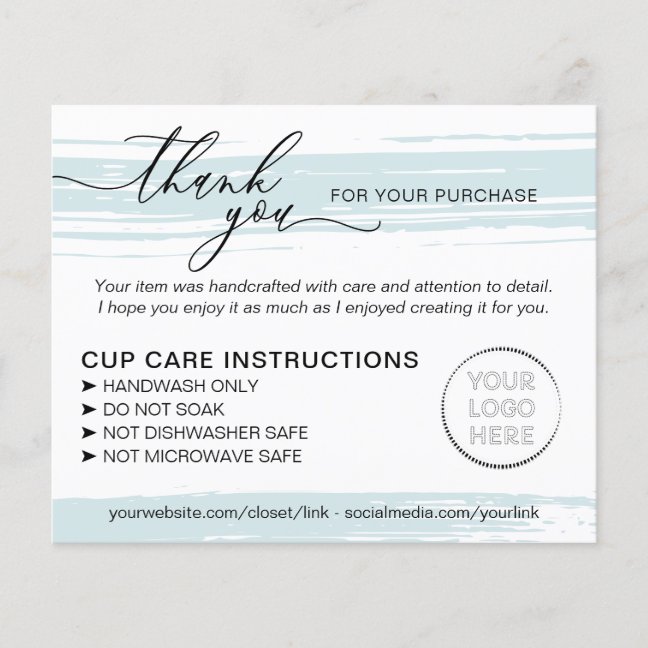 Blue Small Business Tumbler Cup Care Instructions Flyer
