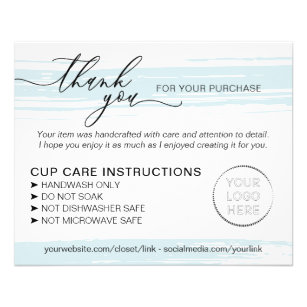 Blue Small Business Tumbler Cup Care Instructions Flyer