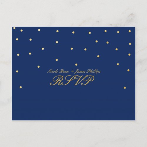 Blue  Small Gold Confetti RSVP Wedding Postcard