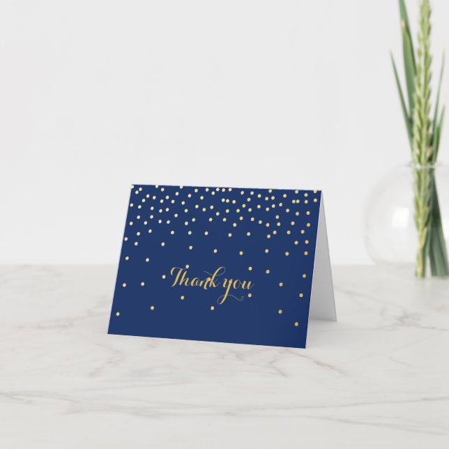 Blue & Small Gold Foil Confetti Dots Fold Card (Front)