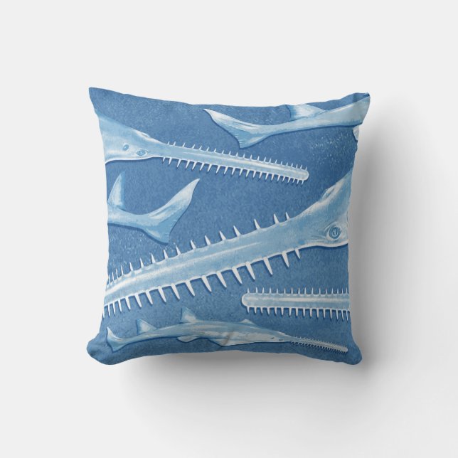 Blue Smalltooth Sawfish Throw Pillow (Front)