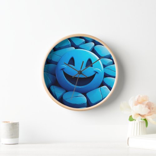 Blue Smile in Blue Stones Clock