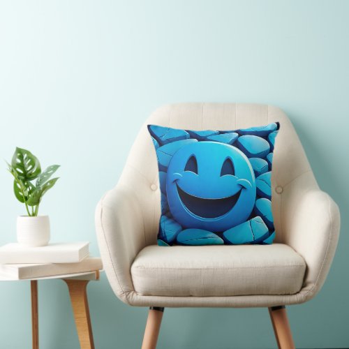 Blue Smile in Blue Stones Throw Pillow