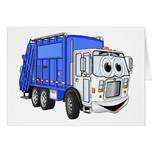 Blue Smiling Cartoon Garbage Truck