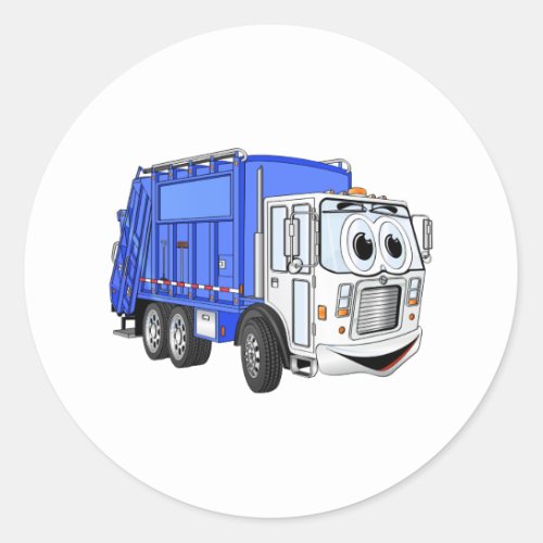 Blue Smiling Cartoon Garbage Truck Classic Round Sticker