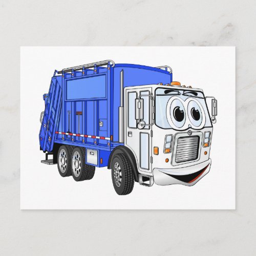 Blue Smiling Cartoon Garbage Truck Postcard