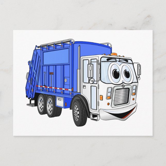 Blue Smiling Cartoon Garbage Truck Postcard (Front)