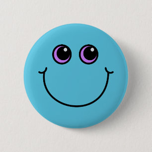 Blue Smiling Emoji Face Pinback Button