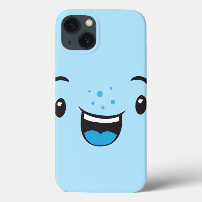 Blue Smiling Kawaii Face Air Case (Back)