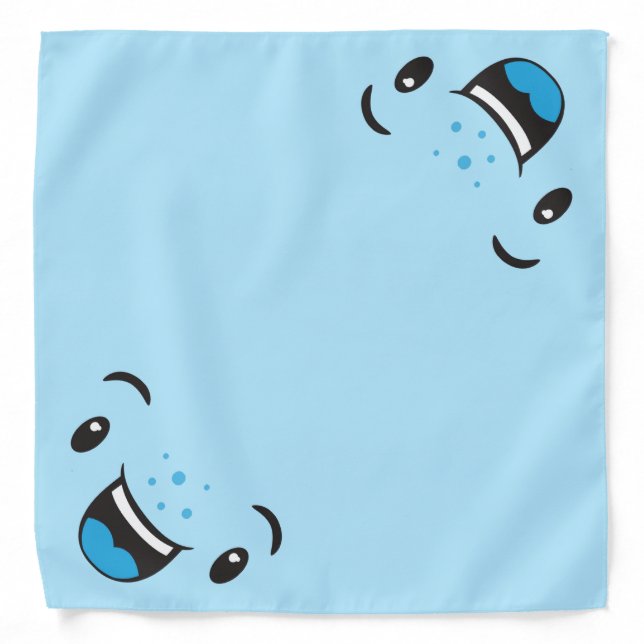 Blue Smiling Kawaii Face Bandana (Front)