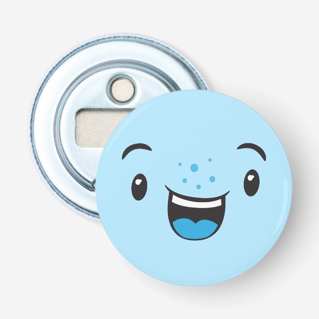 Blue Smiling Kawaii Face Bottle Opener (Front)