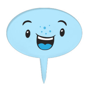 Blue Smiling Kawaii Face Cake Topper
