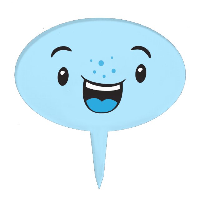 Blue Smiling Kawaii Face Cake Topper (Front)