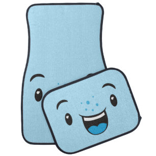Blue Smiling Kawaii Face Car Mats