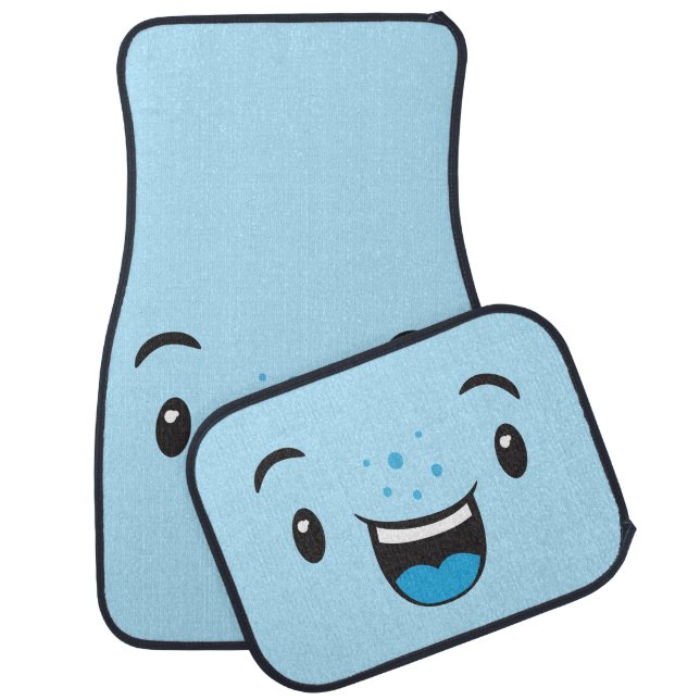 Blue Smiling Kawaii Face Car Mats (Set)