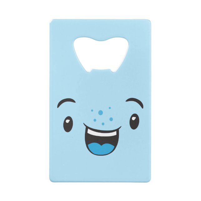 Blue Smiling Kawaii Face Credit Card Bottle Opener (Back)