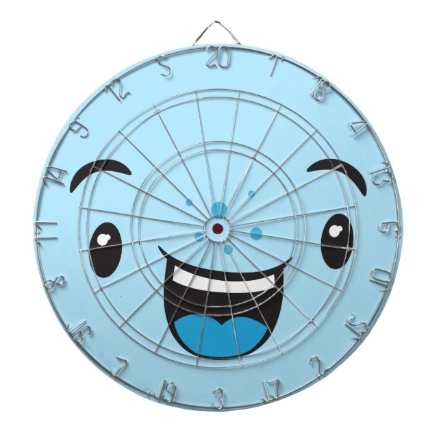 Blue Smiling Kawaii Face Dart Board (Front)