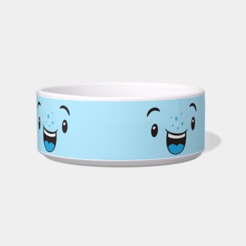 Blue Smiling Kawaii Face Dog Bowl