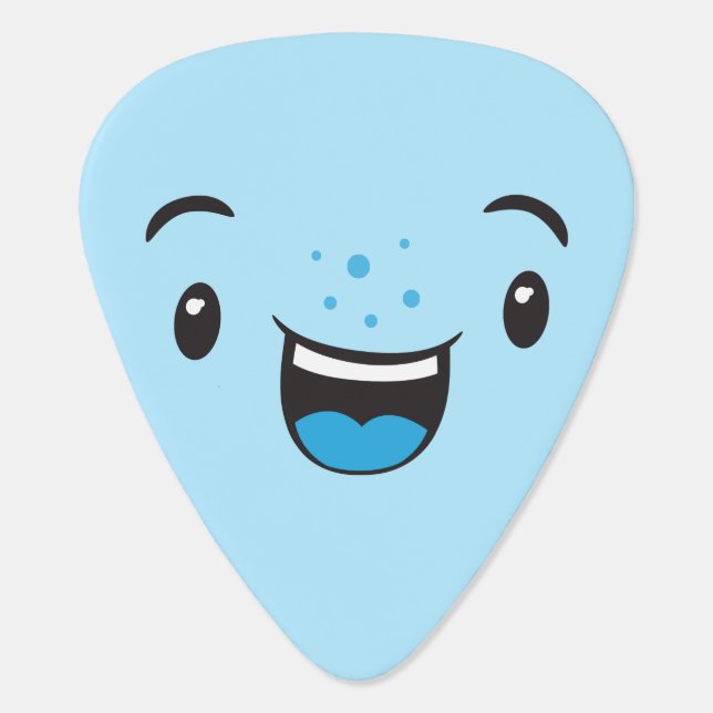 Blue Smiling Kawaii Face Guitar Picks (Back)