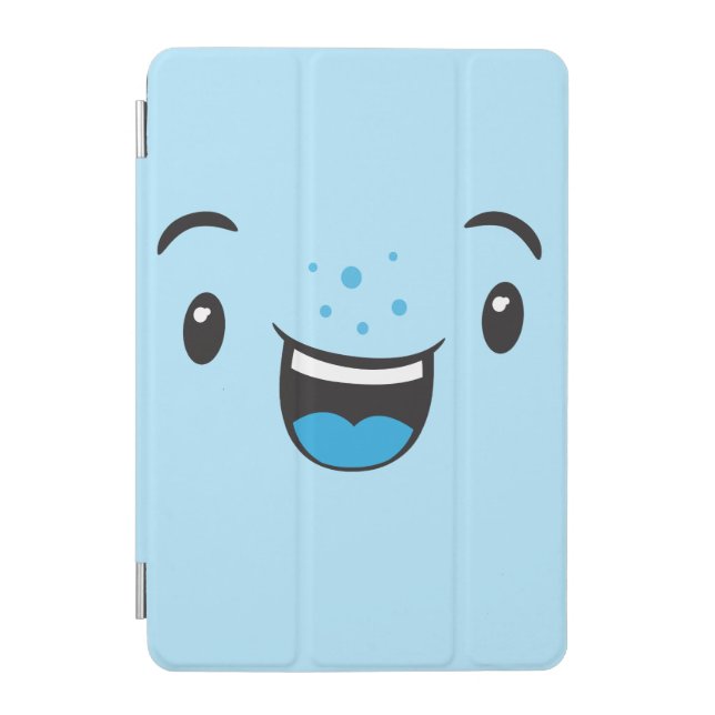 Blue Smiling Kawaii Face iPad Case (Front)
