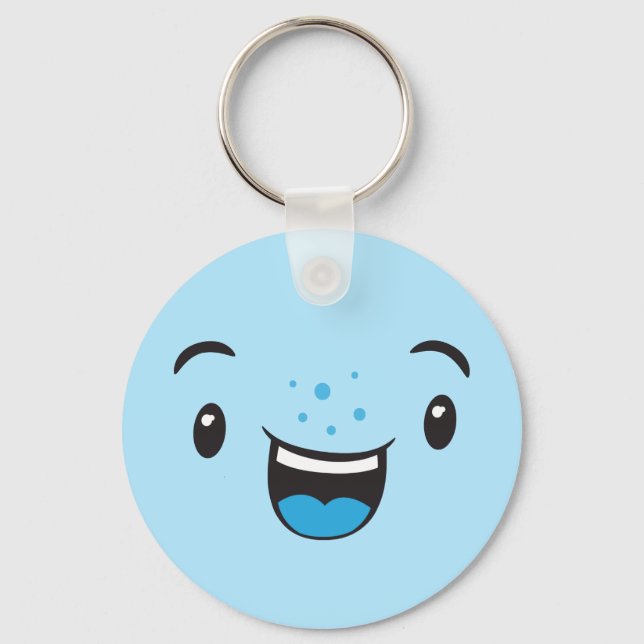 Blue Smiling Kawaii Face Keychain (Front)