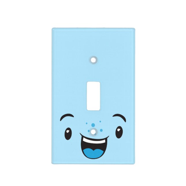 Blue Smiling Kawaii Face Light Switch Cover (Front)