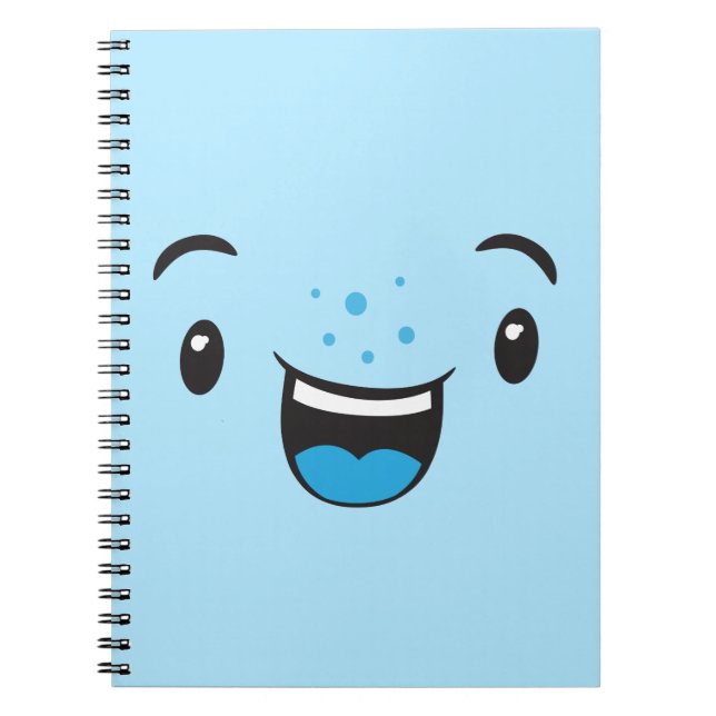 Blue Smiling Kawaii Face Notebook (Front)