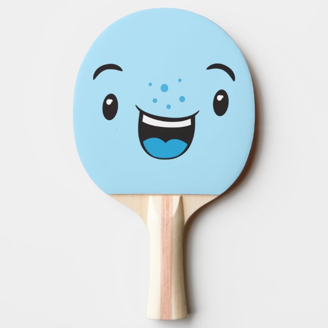 Blue Smiling Kawaii Face Ping Pong Paddle (Back)
