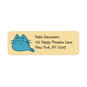 Blue Smiling Kitty Cat Label