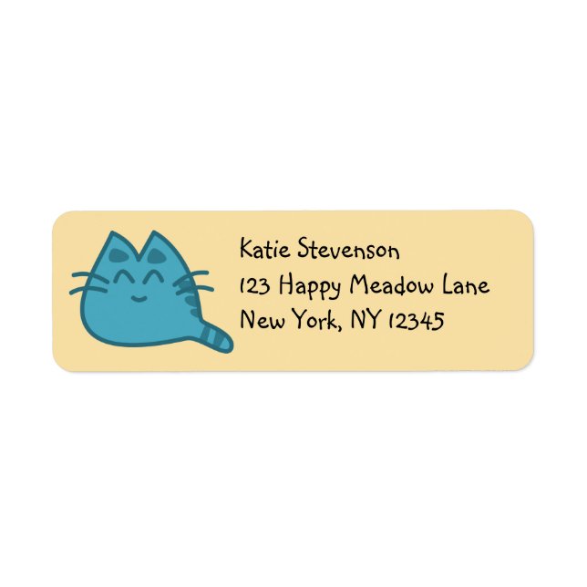 Blue Smiling Kitty Cat Label (Front)