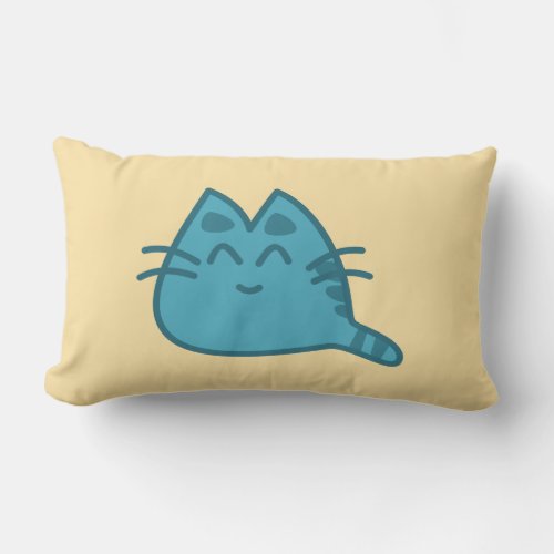 Blue Smiling Kitty Cat Lumbar Pillow