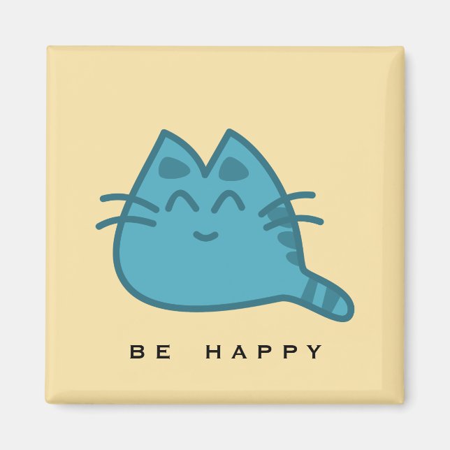Blue Smiling Kitty Cat Magnet (Front)