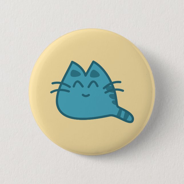 Blue Smiling Kitty Cat Pinback Button (Front)