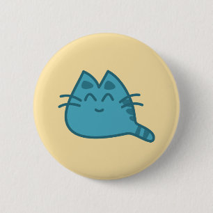 Blue Smiling Kitty Cat Pinback Button