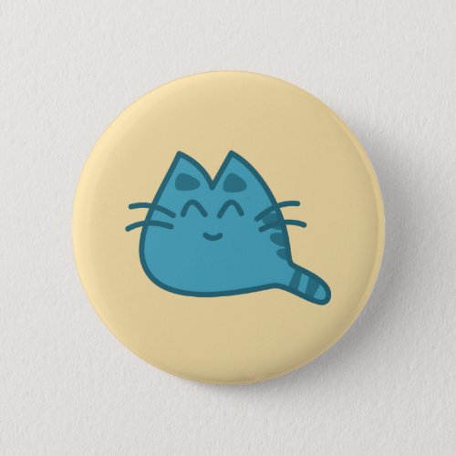 Blue Smiling Kitty Cat Pinback Button