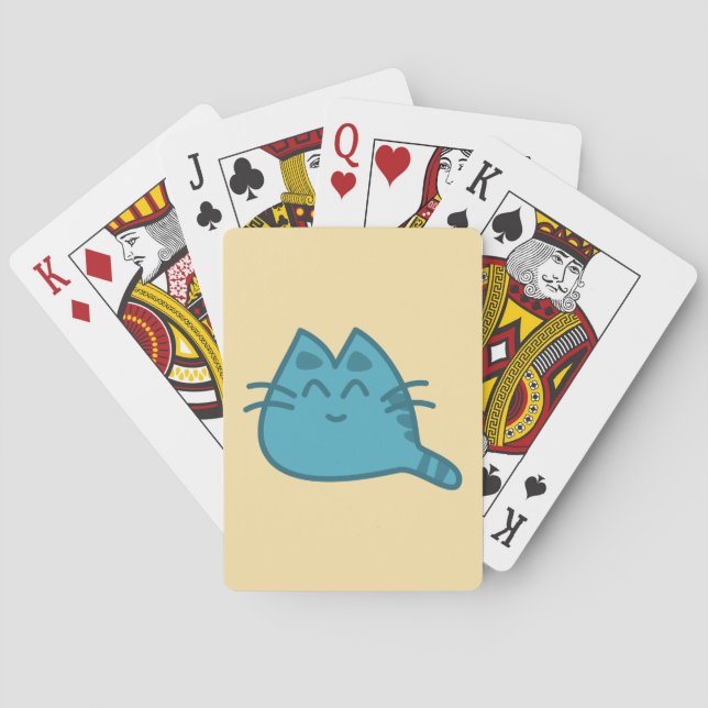 Blue Smiling Kitty Cat Poker Cards (Back)