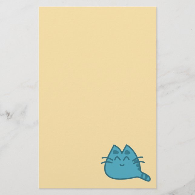 Blue Smiling Kitty Cat Stationery (Front)