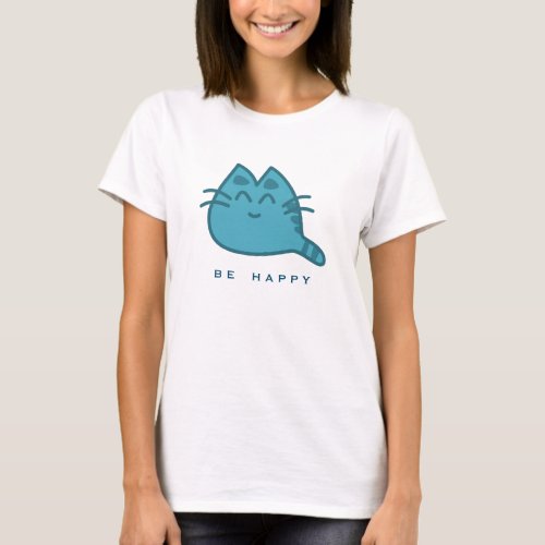 Blue Smiling Kitty Cat T_Shirt