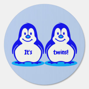 Blue Smiling Penguin It's Twin Boys New Baby Yard Sign