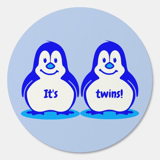 Blue Smiling Penguin It's Twin Boys New Baby Yard Sign (Back)