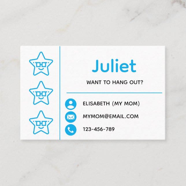 Blue Smiling Starfish Kids Playdate Card (Front)