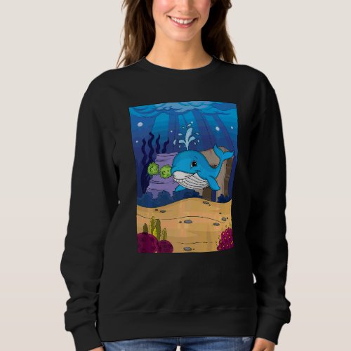 Blue Smiling Whale Swimming Under Water Alone Sweatshirt