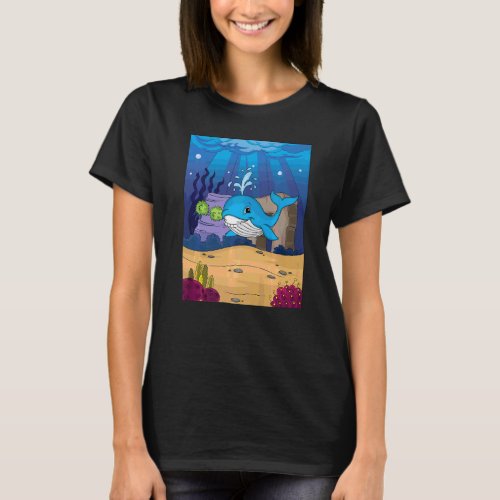 Blue Smiling Whale Swimming Under Water Alone T_Shirt