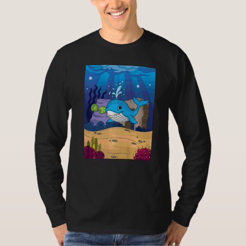 Blue Smiling Whale Swimming Under Water Alone T_Shirt