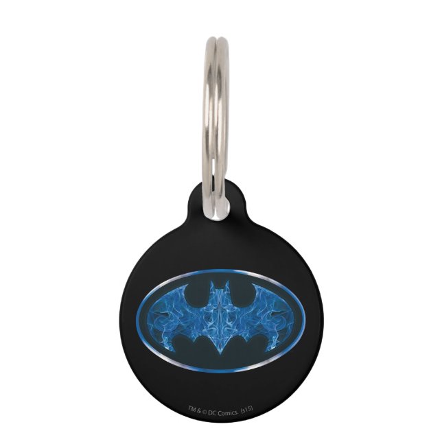 Blue Smoke Bat Symbol Pet Name Tag (Front)