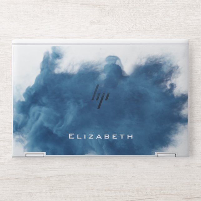 blue smoke effect modern monogram HP laptop skin (Front)