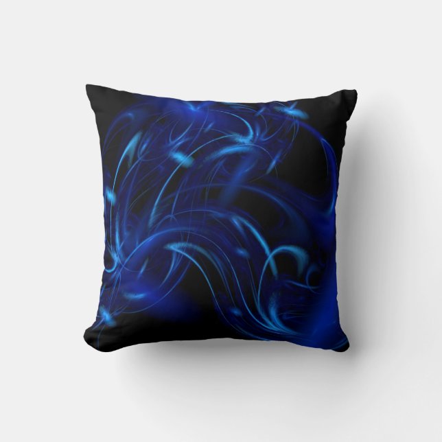Blue Smoke Fractal Throw Pillow (Front)
