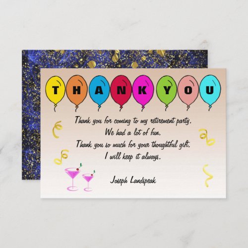 Blue Smoke Pattern  Balloons Retirement Thanks Note Card