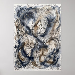 Blue Smoke Spirit Ink Drawing Poster