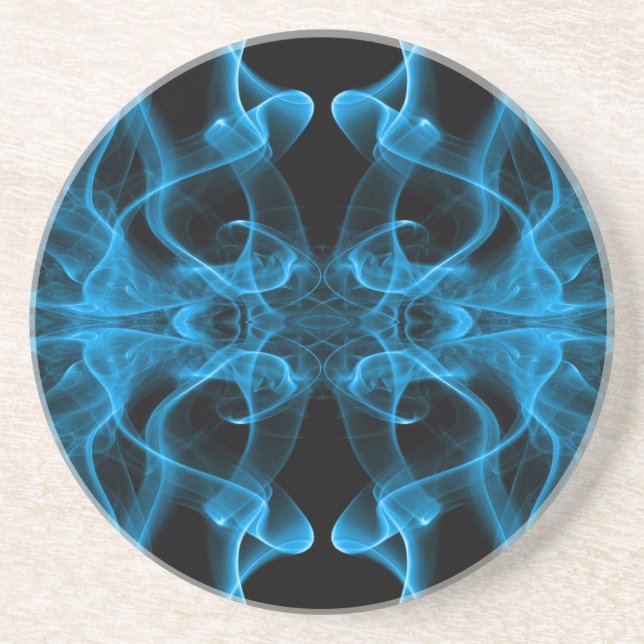 Blue Smoke Symmetrical Minimalist Black Coaster (Front)